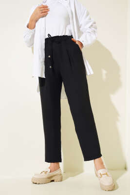 Bel Bağcıklı Havuç Pantolon Siyah - Thumbnail