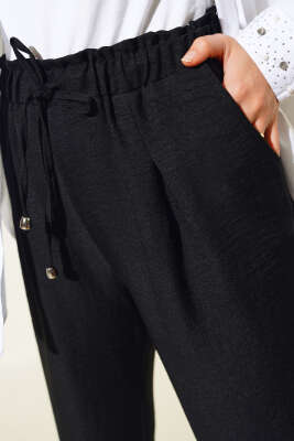 Bel Bağcıklı Havuç Pantolon Siyah - Thumbnail