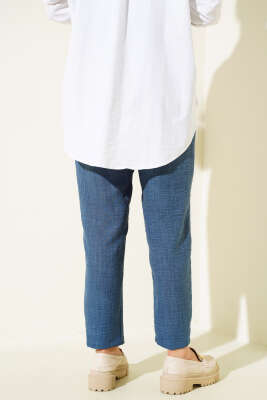 Bel Bağcıklı Havuç Pantolon İndigo - Thumbnail