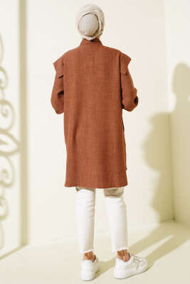 Kuş Gözlü V Alerli Gömlek Kahve - Thumbnail