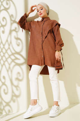 Kuş Gözlü V Alerli Gömlek Kahve - Thumbnail