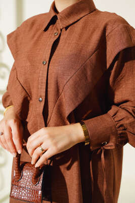 Kuş Gözlü V Alerli Gömlek Kahve - Thumbnail