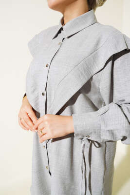 Kuş Gözlü V Alerli Gömlek Gri - Thumbnail