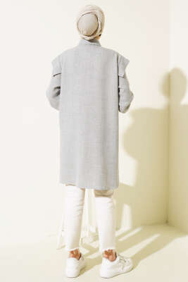 Kuş Gözlü V Alerli Gömlek Gri - Thumbnail