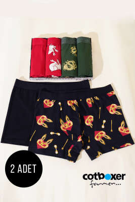 Pazarium - Cotboxer Baskılı 2'li Erkek Boxer Asorti 1