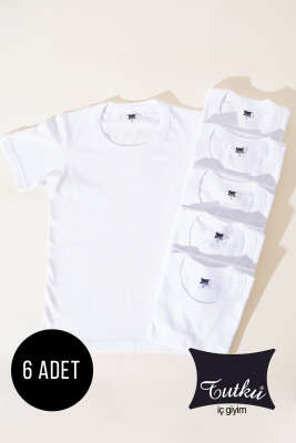 Pazarium - Tutku 6'lı Erkek Çocuk Sıfır Yaka Badi Beyaz