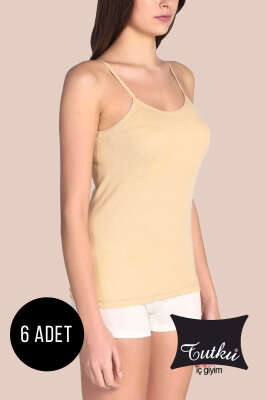 Tutku Bayan 6'lı Ribanalı İp Askılı Atlet Ten - Thumbnail