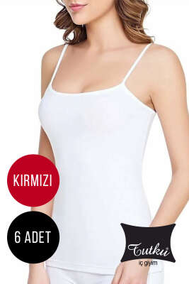 Pazarium - Tutku Bayan 6'lı Ribanalı İp Askılı Atlet Kırmızı