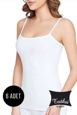 Tutku Bayan 6'lı Ribanalı İp Askılı Atlet Beyaz - Thumbnail