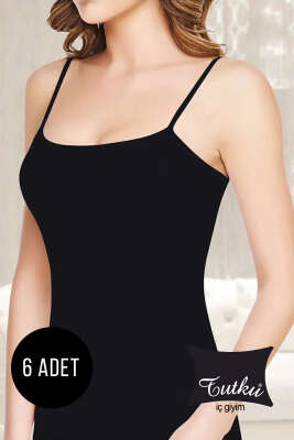 Pazarium - Tutku Bayan 6'lı Ribanalı İp Askılı Atlet Siyah