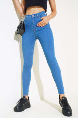 Likralı Skinny Jean Pantolon Kot Mavisi - Thumbnail