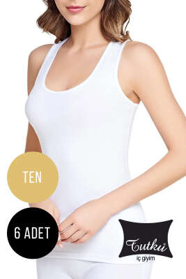 Tutku Bayan 6'lı Ribanalı Geniş Askılı Atlet Ten - Thumbnail
