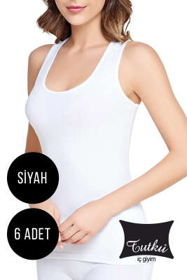 Pazarium - Tutku Bayan 6'lı Ribanalı Geniş Askılı Atlet Siyah