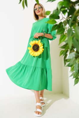 Yarım Kol Kat Midi Elbise Yeşil - Thumbnail