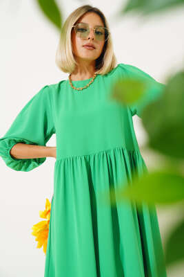 Yarım Kol Kat Midi Elbise Yeşil - Thumbnail