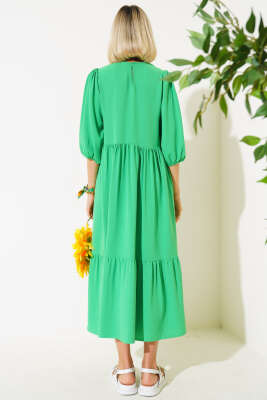 Yarım Kol Kat Midi Elbise Yeşil - Thumbnail