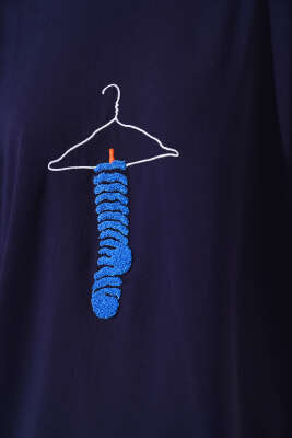 Askı Nakışlı T-shirt Lacivert - Thumbnail