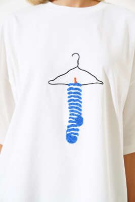 Askı Nakışlı T-shirt Ekru - Thumbnail