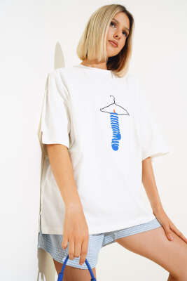 Askı Nakışlı T-shirt Ekru - Thumbnail