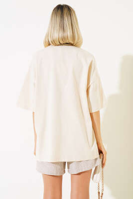 Askı Nakışlı T-shirt Bej - Thumbnail