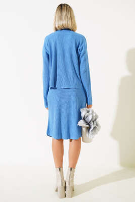 İnci Süslemeli Etekli Triko İkili Takım İndigo - Thumbnail