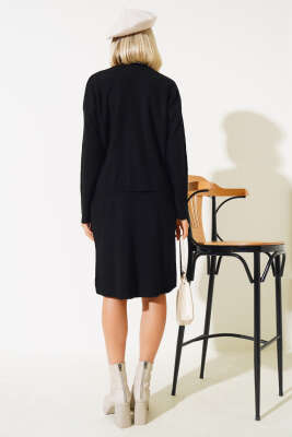 İnci Süslemeli Etekli Triko İkili Takım Siyah - Thumbnail