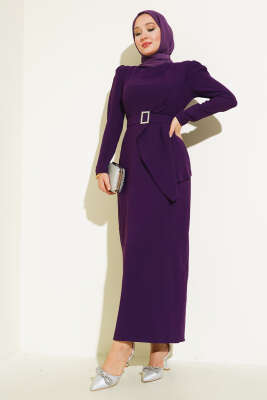 	 Taş Kemerli Elbise Mor - Thumbnail