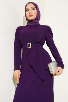 	 Taş Kemerli Elbise Mor - Thumbnail