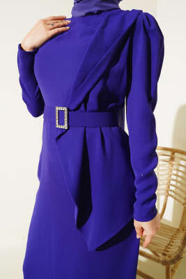 	 Taş Kemerli Elbise Menekşe - Thumbnail