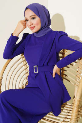 	 Taş Kemerli Elbise Menekşe - Thumbnail