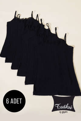 Tutku Jakarlı İp Askılı Bayan 6'lı Atlet Siyah - Thumbnail