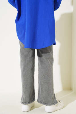 Paça Yanı Taşlı Kot Pantolon Füme - Thumbnail