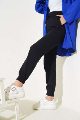 Geniş Lastikli Jogger Pantolon Siyah - Thumbnail