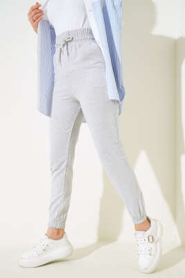 Geniş Lastikli Jogger Pantolon Gri - Thumbnail