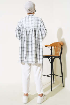 Ekoseli Fırfırlı Gömlek Siyah - Thumbnail