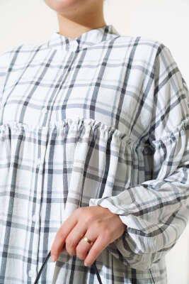 Ekoseli Fırfırlı Gömlek Siyah - Thumbnail