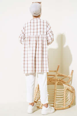 Ekoseli Fırfırlı Gömlek Kahve - Thumbnail