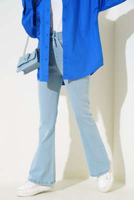 İspanyol Paça Kot Pantolon Açık Kar - Thumbnail