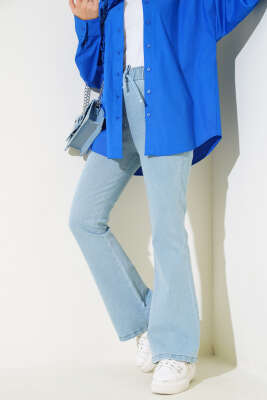 İspanyol Paça Kot Pantolon Açık Kar - Thumbnail