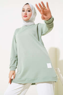 Pazarium - Yazı Baskı Armalı Tunik Çağla Yeşili