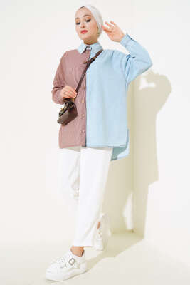 Garnili Salaş Gömlek Buz Mavisi - Thumbnail