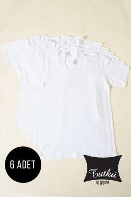 Pazarium - Tutku 6'lı Erkek Penye Bisiklet Yaka Fanila Beyaz