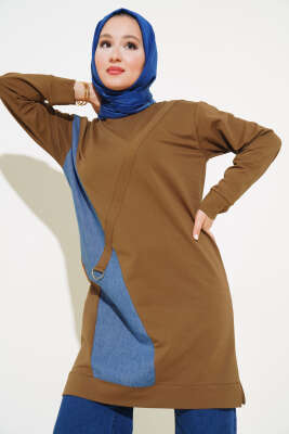 Pazarium - Kot Garni Detaylı Tunik Taba