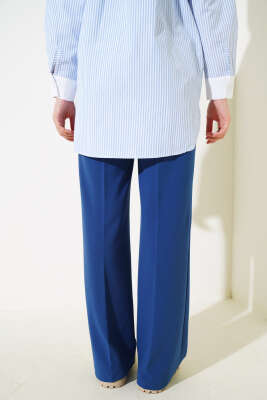 Bol Paça Kemerli Salaş Pantolon İndigo - Thumbnail