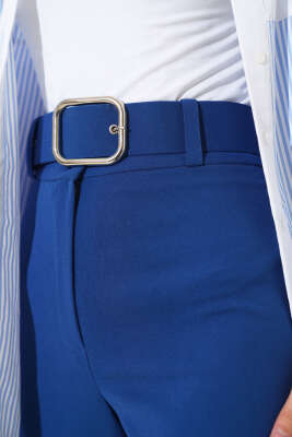 Bol Paça Kemerli Salaş Pantolon İndigo - Thumbnail