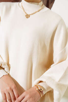 Balon Kol Dik Yaka Triko Tunik Taş - Thumbnail