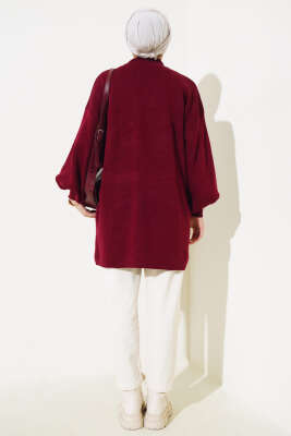 Balon Kol Dik Yaka Triko Tunik Bordo - Thumbnail