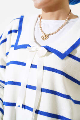 Bebe Yaka Fiyonklu Triko İkili Takım Saks - Thumbnail