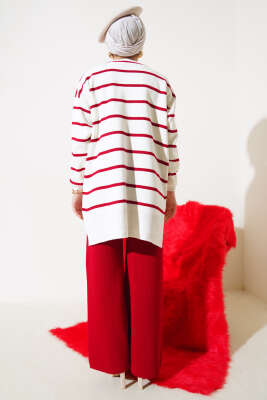 Bebe Yaka Fiyonklu Triko İkili Takım Kırmızı - Thumbnail