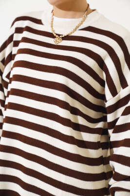 Pike Çizgili Triko Tunik Taş - Thumbnail